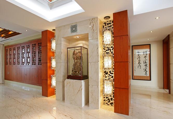 新塘装修公司陈工设计的别墅中式客厅效果图
