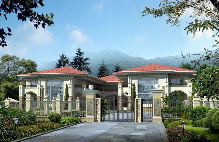 别墅大门和别墅外观效果图